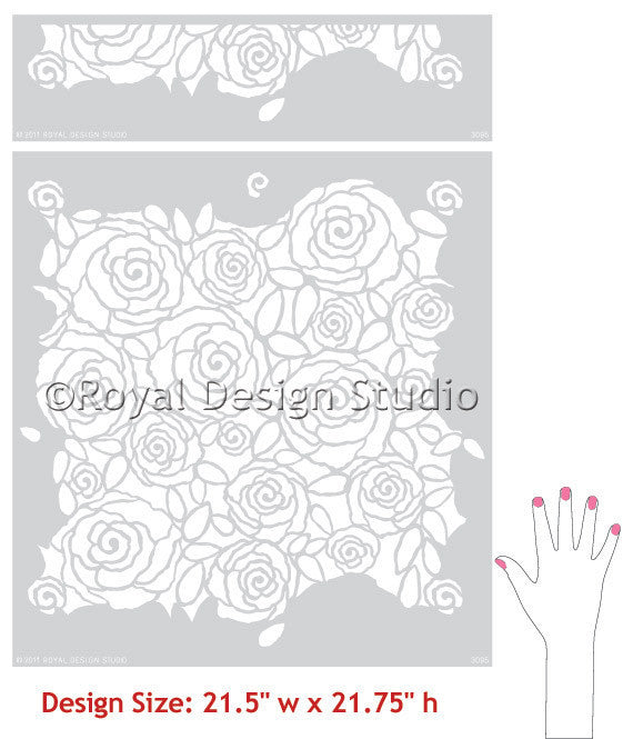 Damask Stencil Rockin' Roses Modern Flower Wall Stencil Pattern for Painting - Royal Design Studio