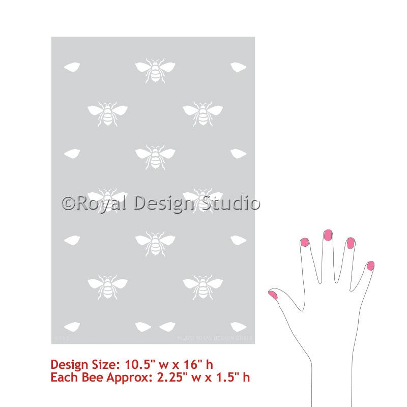 Bumble Bee Allover Wall, Furniture, and Craft Stencils - Royal Design Studio - Cute Kitchen Decor and Kids Room Decor
