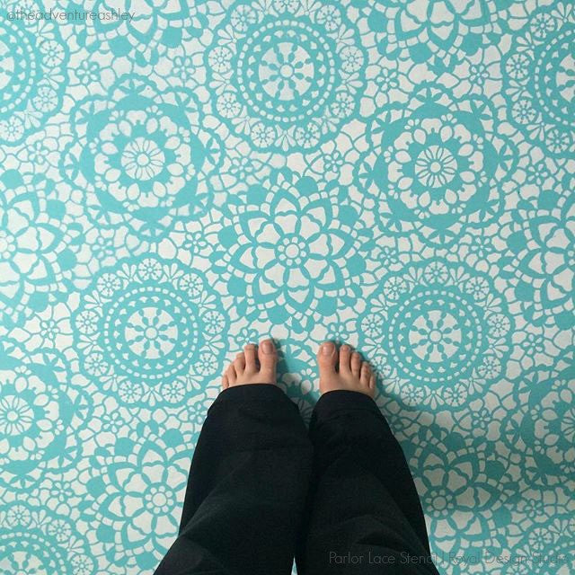 Colorful Painted Floor with Lace Pattern - Royal Design Studio Floor Stencils