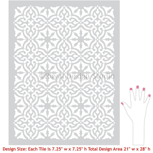 Colorful Floor Tiles Painted with Classic European Tile Stencils - Painted Floor Design - Royal Design Studio Stencils