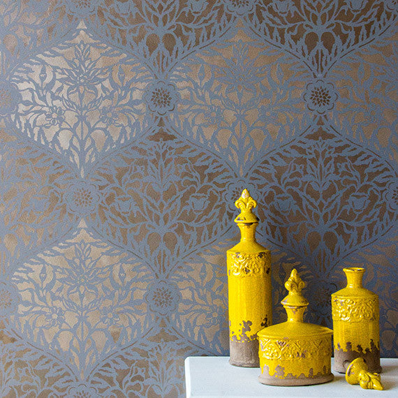 Moroccan Allover Damask Trellis Wall Stencils - Royal Design Studio