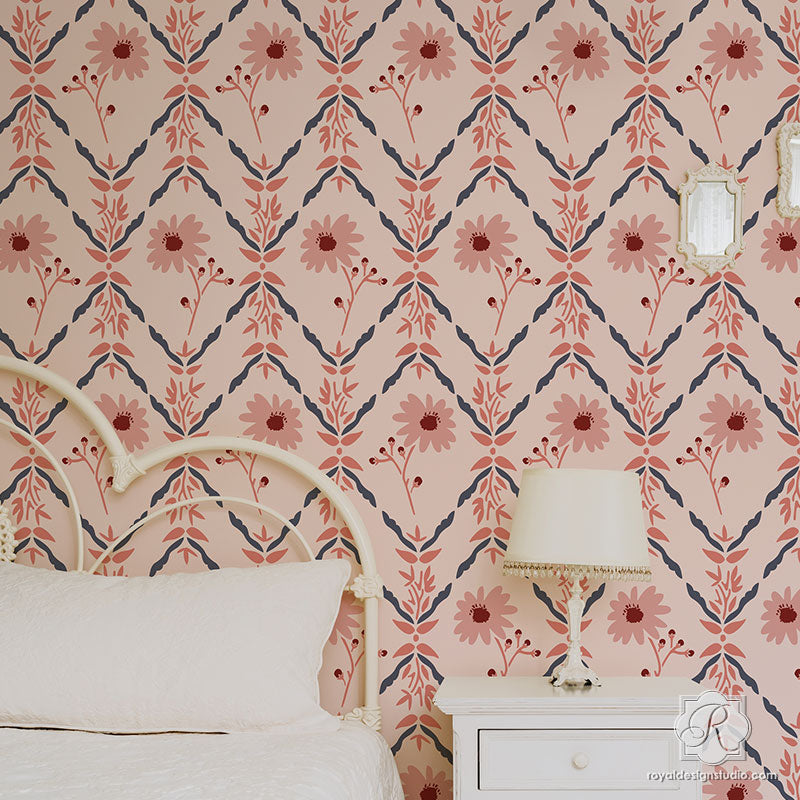Going Home To Roost Designs Modern Floral Wall Patterns for Painting - Royal Design Studio Wall Stencils