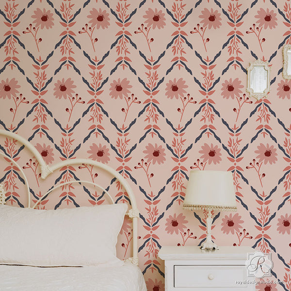 Going Home To Roost Designs Modern Floral Wall Patterns for Painting - Royal Design Studio Wall Stencils