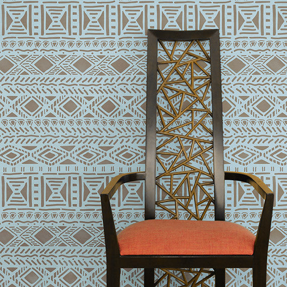 Geometric African and Tribal Pattern for Painted Accent Walls - Royal Design Studio Wall Stencils