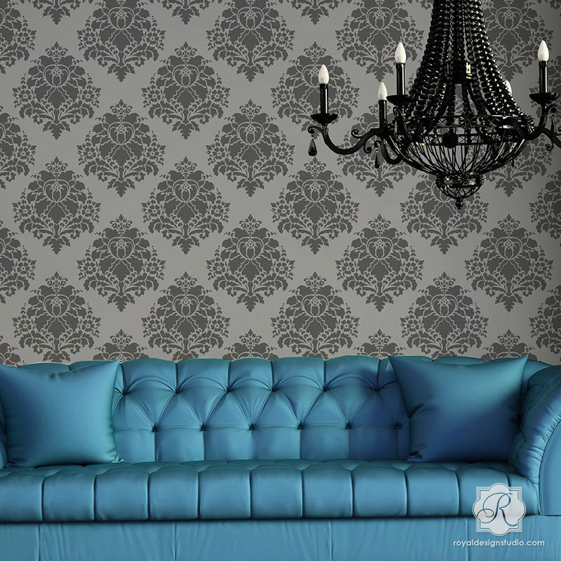 Classic Victorian Home Decor and DIY Decorarting Ideas - Aveline Floral Damask Wall Stencils - Royal Design Studio