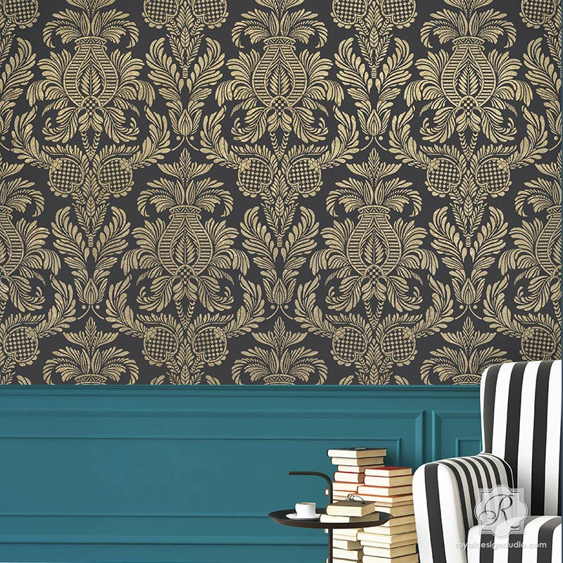 Large Victorian Style Damask Wall Stencils for Decorating - Isle of Palms Damask Wall Stencils - Royal Design Studio