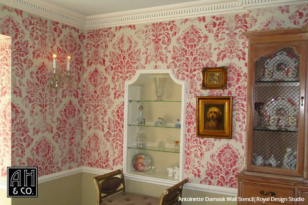 Vintage Pink Wallpaper Damask Wall Stencils - Royal Design Studio