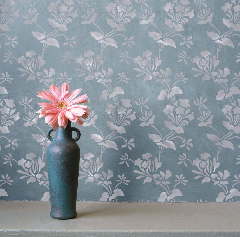Flower Stencils Allover Bellflower Pattern on Walls - Floral Wall Stencils for Baby Girl Nursery Decor - Royal Design Studio